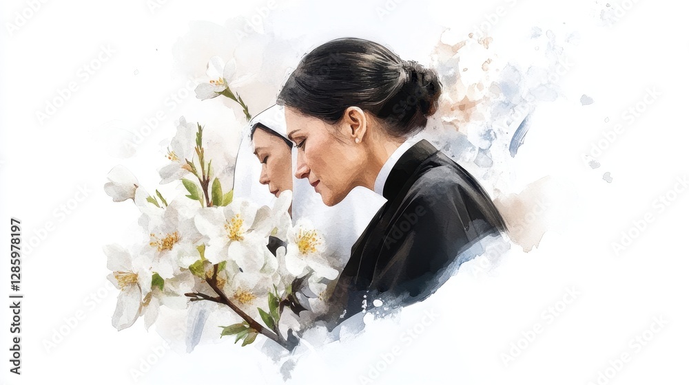 Reflective portrait of young caucasian female with flowers and dual perspective Catholic Sisters Week Reflective portrait of young caucasian female with flowers and dual perspective Catholic Sisters Week