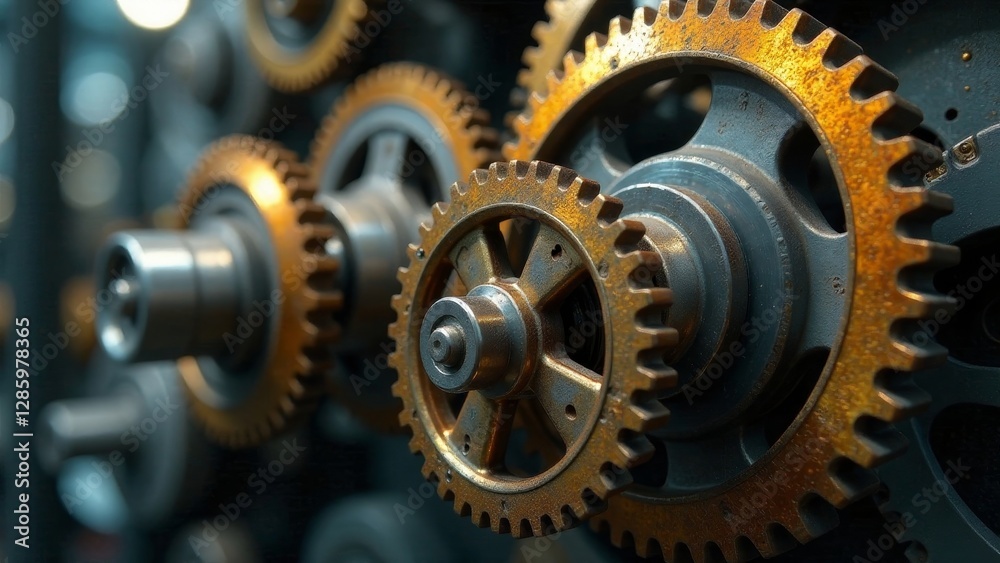 Intricate Machinery A Close-Up View of Interlocking Gears Showing the Complex Mechanics of Industrial Equipment Intricate Machinery A Close-Up View of Interlocking Gears Showing the Complex Mechanics of Industrial Equipment