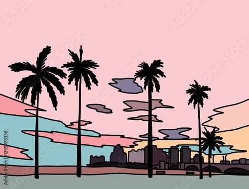 Palm Trees Silhouette Against Pink Sky