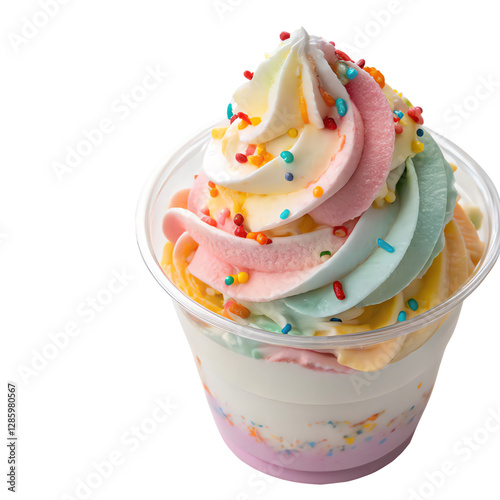 Ice cream cup with colorful sprinkles isolated on transparent background
