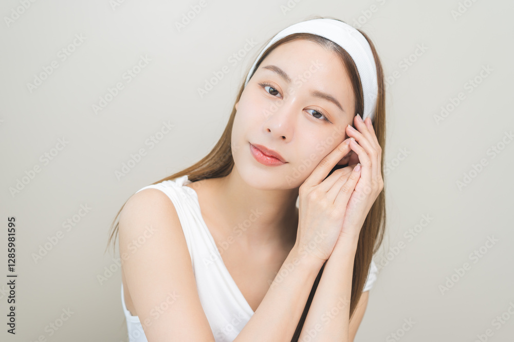 Beauty people concept, portrait happy asian young woman with natural makeup with clean fresh skin isolated on background. Perfect skin care and cosmetics, facial treatment, cosmetology, beauty and spa Beauty people concept, portrait happy asian young woman with natural makeup with clean fresh skin isolated on background. Perfect skin care and cosmetics, facial treatment, cosmetology, beauty and spa