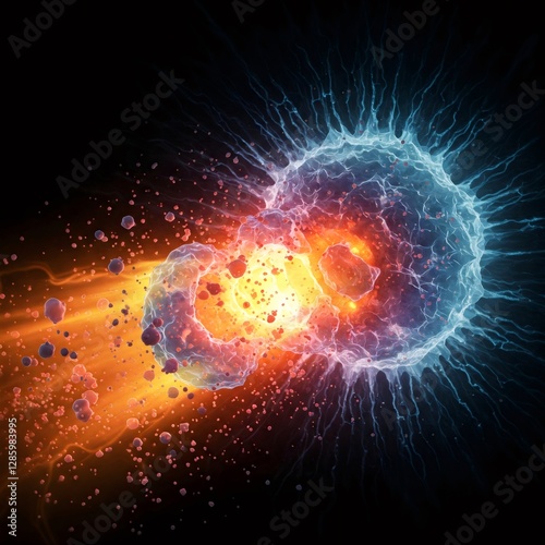 Two cells colliding and exploding in a fiery and icy collision