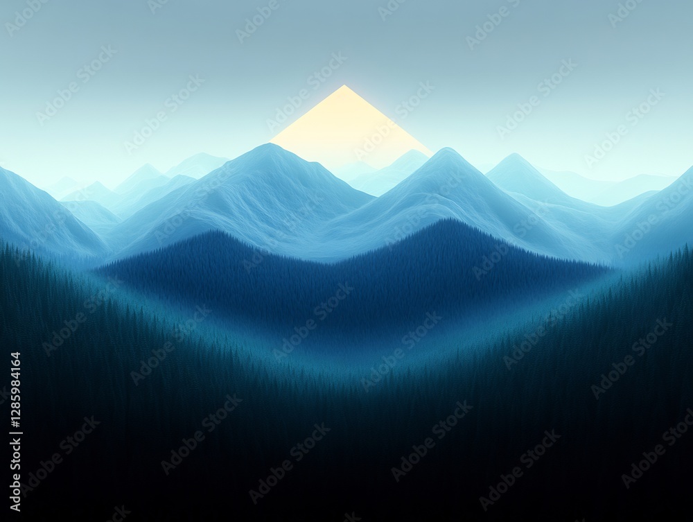Fototapeta premium Serene Blue Mountains Gleaming Softly Under Dawn Light. AI Generated