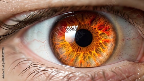Close-up of an eye with a fiery iris