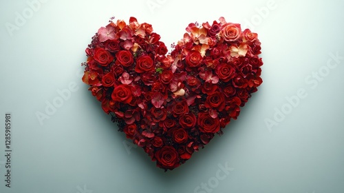 Heart Shaped Rose Petals on Light Grey Background