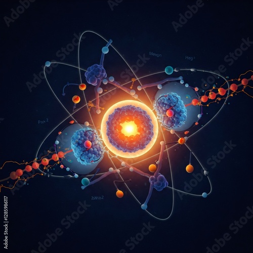 Electrons orbiting an atomic nucleus, generating energy and light