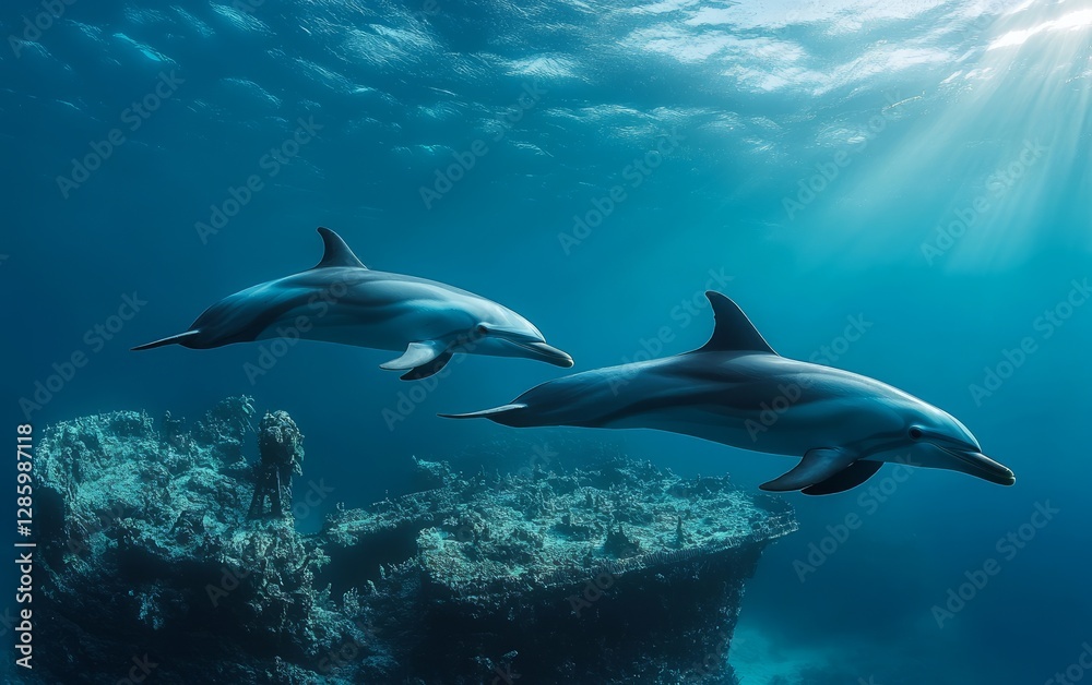 Dolphins and artificial reef supporting marine life sustainability photo Dolphins and artificial reef supporting marine life sustainability photo