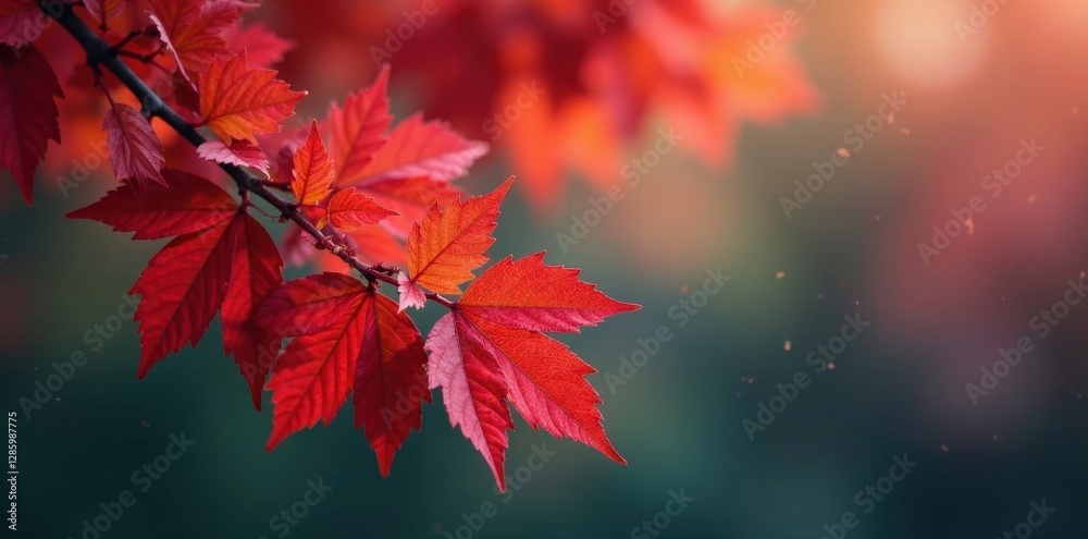 Crimson leaves densely packed on a branch, tranquil background , photography, red, bright Crimson leaves densely packed on a branch, tranquil background , photography, red, bright