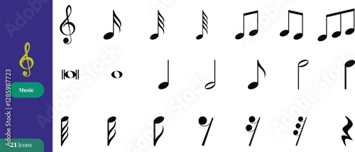 Musical note icon set, Set of melody notes vector.