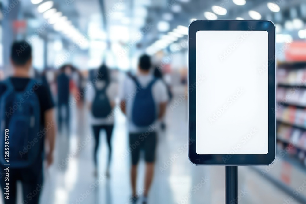 Blank Digital Signage Kiosk in Busy Shopping Mall Modern Retail Advertising Display Blank Digital Signage Kiosk in Busy Shopping Mall Modern Retail Advertising Display