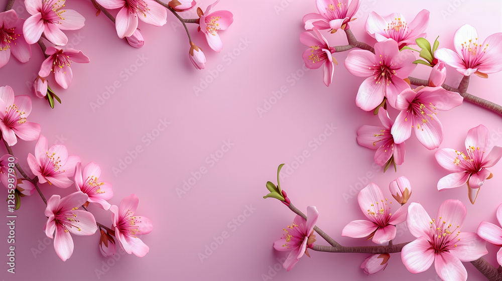 Elegant Cherry Blossom Branches on Soft Pink Background Elegant Cherry Blossom Branches on Soft Pink Background