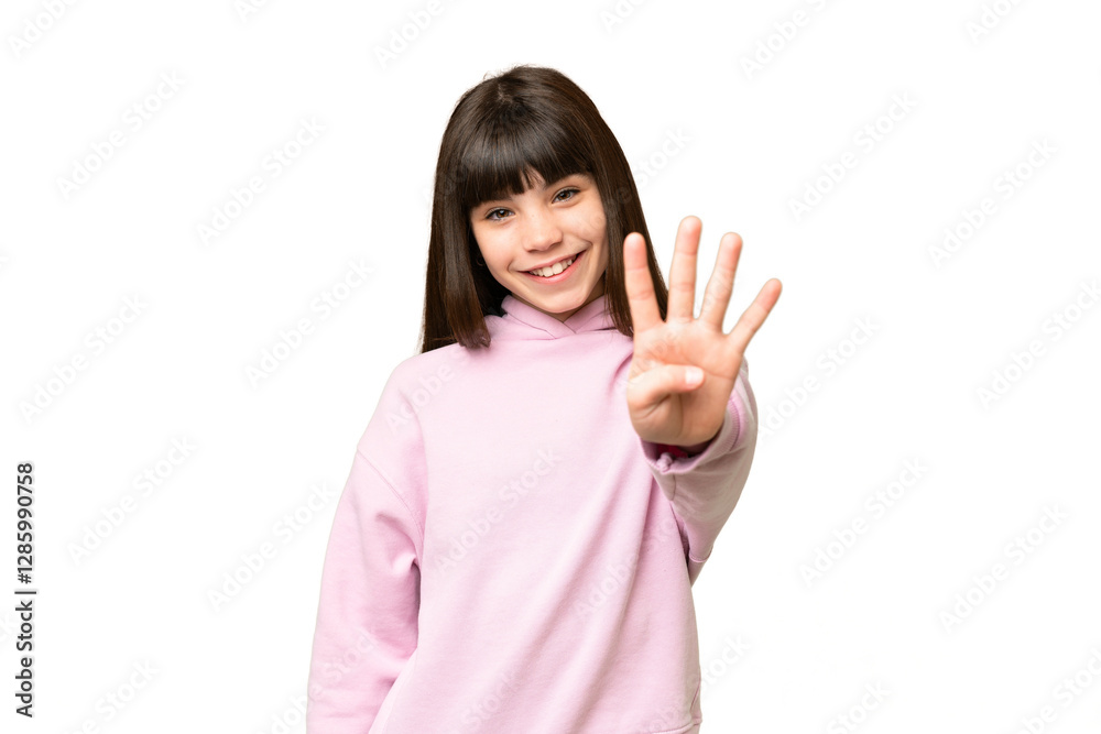 Little girl over isolated green chroma key background happy and counting four with fingers Little girl over isolated green chroma key background happy and counting four with fingers