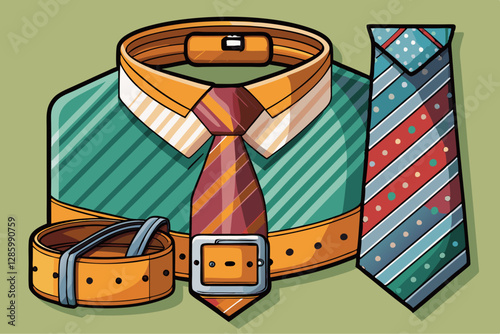 vector of  Men's tie and belt set