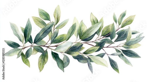 Watercolor botanical branch arrangement, greenery, leaves, isolated on white