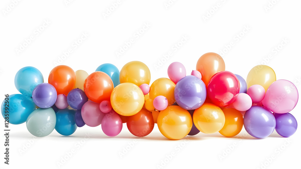 Colorful party balloons arranged in a festive display. Isolated on White Background, - Colorful party balloons arranged in a festive display. Isolated on White Background, -