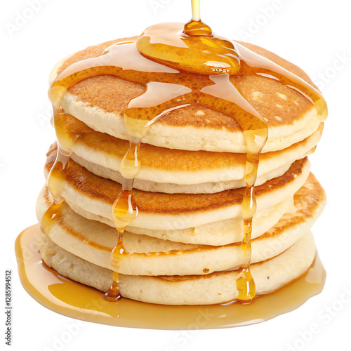 Stack of pancakes with syrup, isolated on transparent background