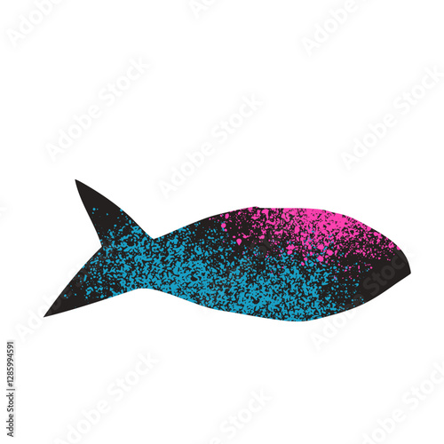 Simple grainy textured fish. Sardine element with noise. Salmon or anchovy silhouettes. Undersea animal. Vector hand drawn cutout collage illustration isolated on white background.