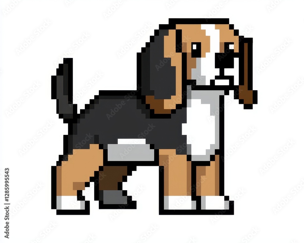 Obraz premium Retro 8-Bit Beagle Dog Pixel Art Illustration Digital Design