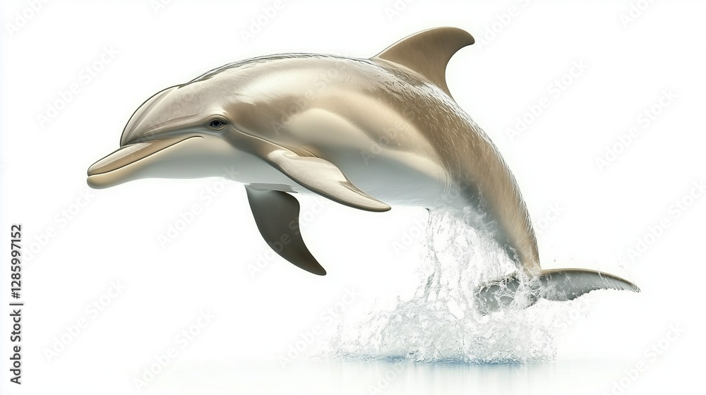 3D realistic dolphin jumping, full body, white background