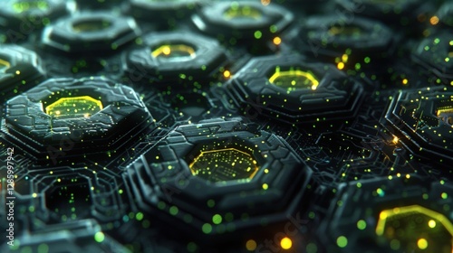 Futuristic hexagonal circuit grid with glowing details