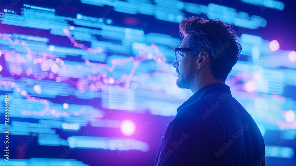 Futuristic Professional Manipulating Holographic Business Data Futuristic Professional Manipulating Holographic Business Data