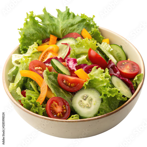 Fresh vegetable salad in a bowl, isolated on transparent background