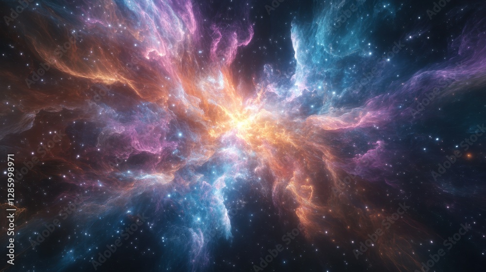 Fototapeta premium A futuristic energy surge reshapes an entire nebula, forming fractal-like patterns of celestial light