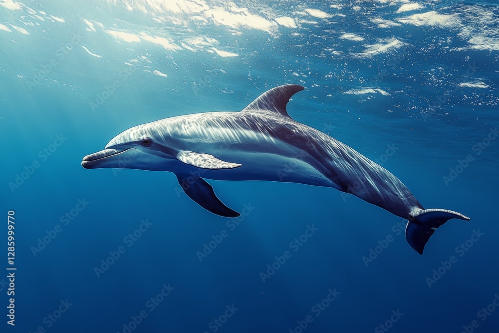 Naklejka premium Exploring dolphins in pristine ocean on research expedition