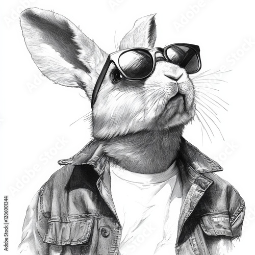 Charming rabbit showcases cool style in a classic pencil sketch. Generative AI
