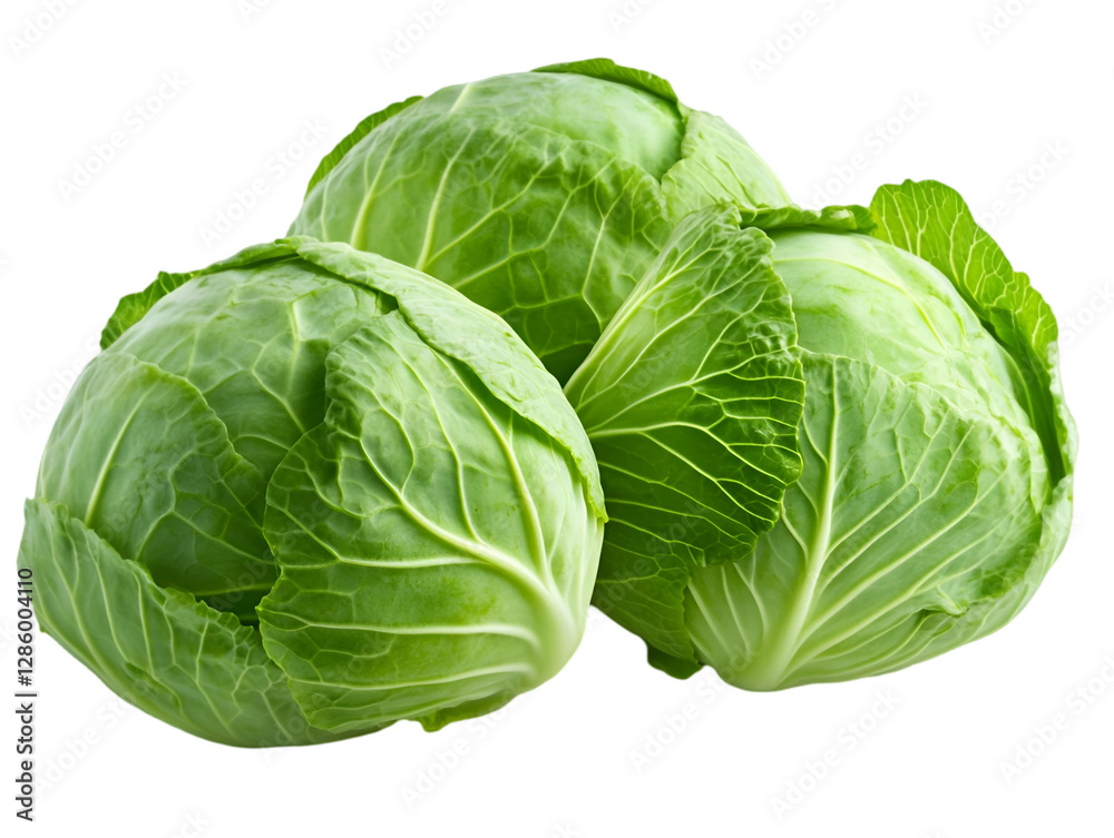 Obraz premium Fresh green cabbages stacked together, showcasing their vibrant color and texture, ideal for healthy meal recipes.