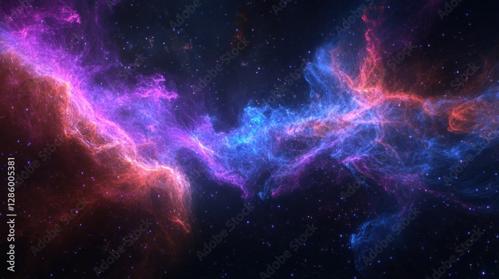 Obraz premium A deep-space corridor of intertwining nebula strands glows with hues of violet and cyan