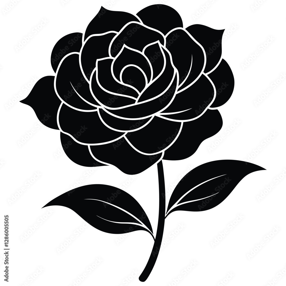 Fototapeta premium minimalist black silhouette blossom flower vector on white background