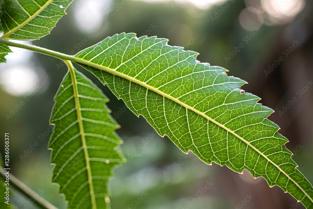 A single neem leaf with intricate veins