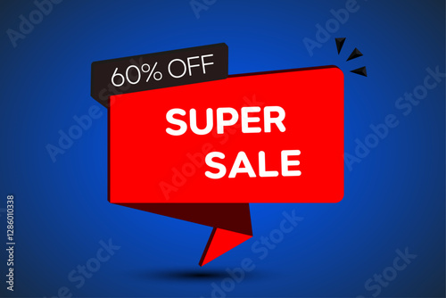 Super sale and special offer. 60% discount. 60 percent off. Vector illustration. in red and blue.