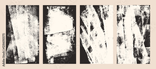 Grunge punk texture story post. Distressed urban street background. Paint rolled brayer print. Graphic ruined hand drawn abstract backdrop. Screen with linocut letterpress. Vector overlay set.