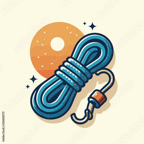 Adventure Rope and Hook Illustration with Sunset Background