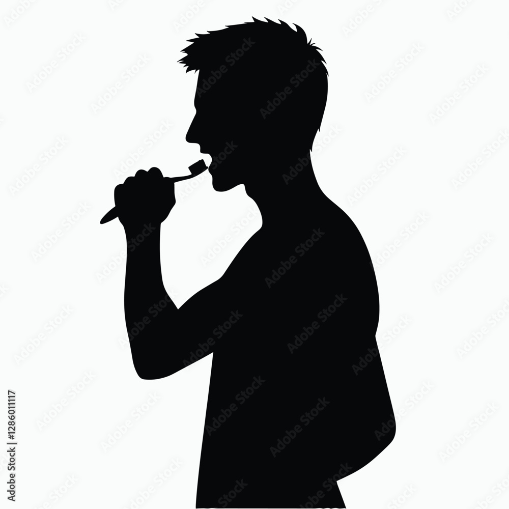 Silhouette of a Man Brushing Teeth Vector Illustration Silhouette of a Man Brushing Teeth Vector Illustration
