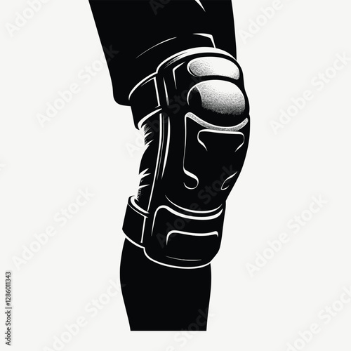 Protective Sports Knee Pad Illustration in Black and White Style