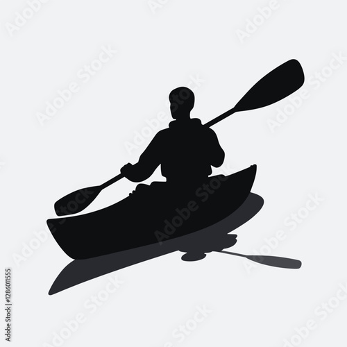Kayaking Adventure Silhouette Illustration Black and White Vector Art of a Solo Paddler