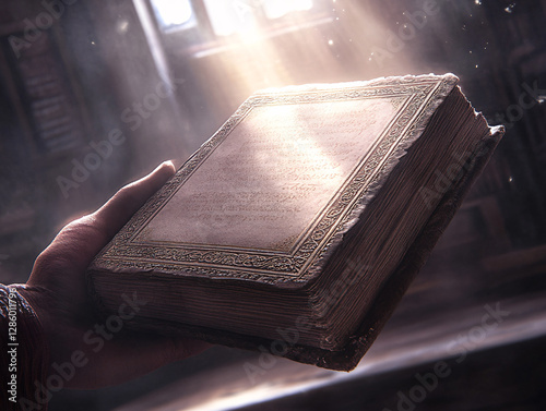 Hyper-realistic biblical scene featuring an ancient scroll