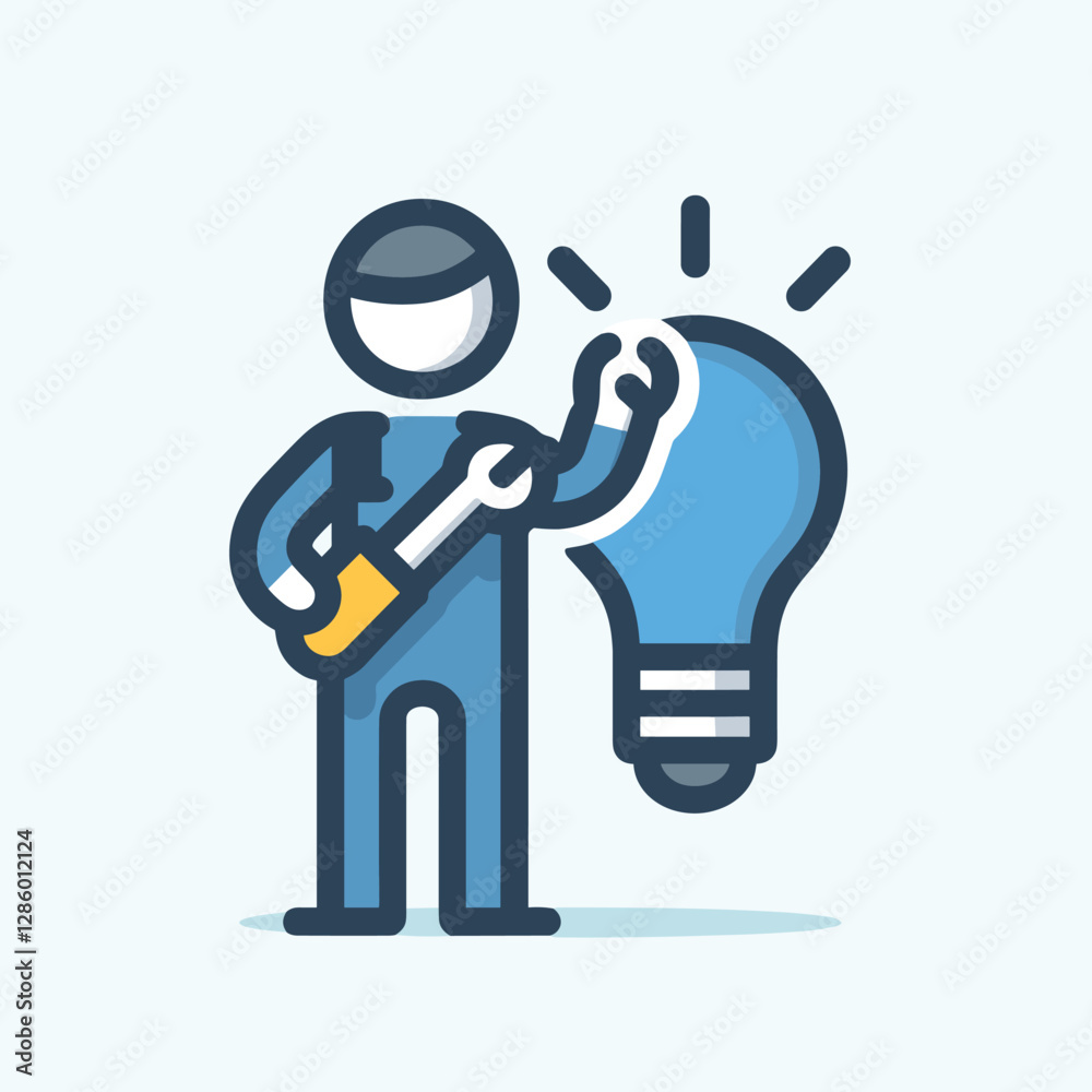 Illustration of a worker with a wrench fixing or adjusting a glowing light bulb, symbolizing innovation, repair, or problem-solving.
Illustration of a worker with a wrench fixing or adjusting a glowing light bulb, symbolizing innovation, repair, or problem-solving.