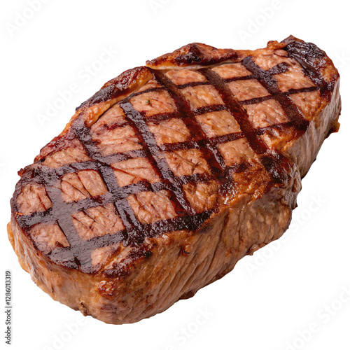 Grilled steak with grill marks, isolated on transparent background