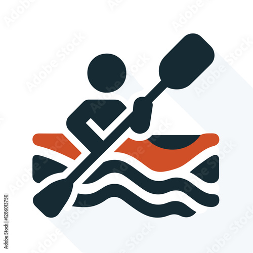 Kayak Icon with Paddler on Waves in Modern Flat Illustration Style