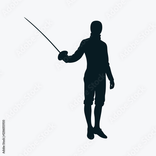 Fencer Silhouette Elegant Swordsman in Dynamic Pose - Vector Art