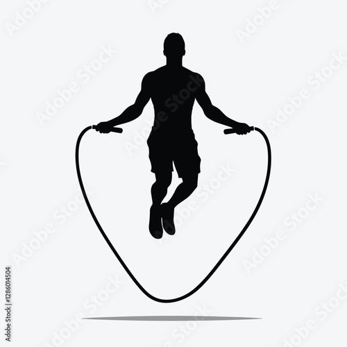 Jumping Rope Silhouette Athletic Male Fitness in Minimalist Art