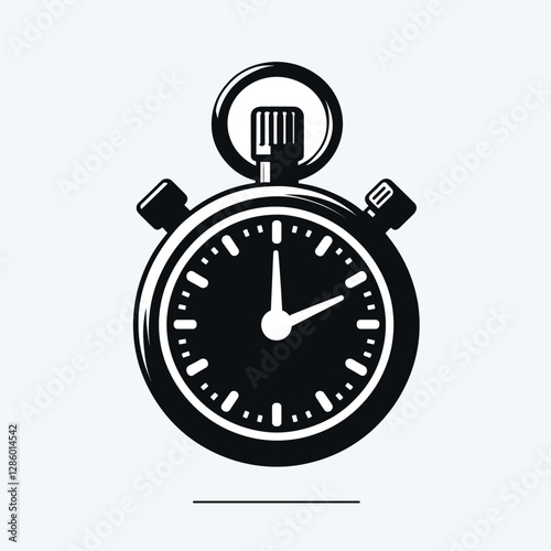 Minimalist Black and White Stopwatch Icon - Flat Illustration Design