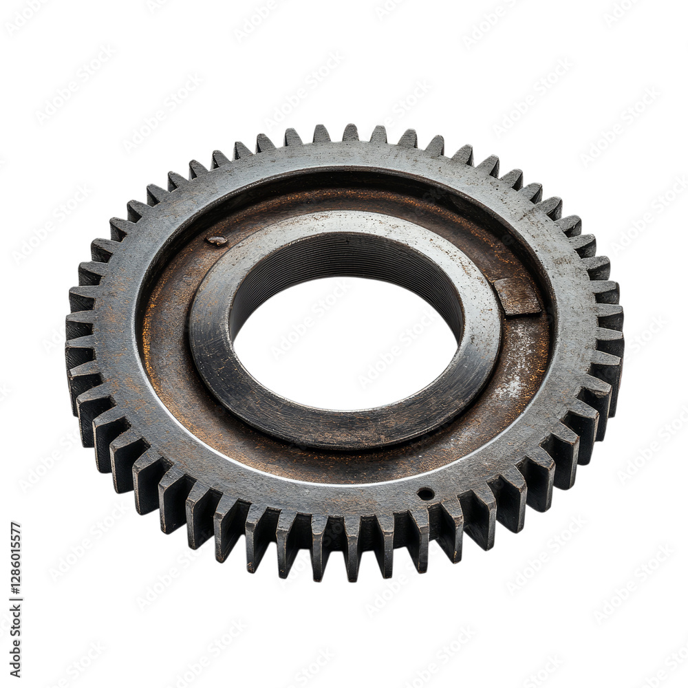 Close-up of industrial metal gear with rust and teeth Close-up of industrial metal gear with rust and teeth