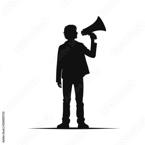 Silhouette of Person with Megaphone Symbolizing Communication and Activism - Minimalist Illustration