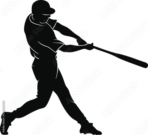 Baseball player silhouette vector illustration, perfect for sports designs, baseball team logos, t-shirts, posters, and athletic branding. Ideal for baseball fans and enthusiasts.

