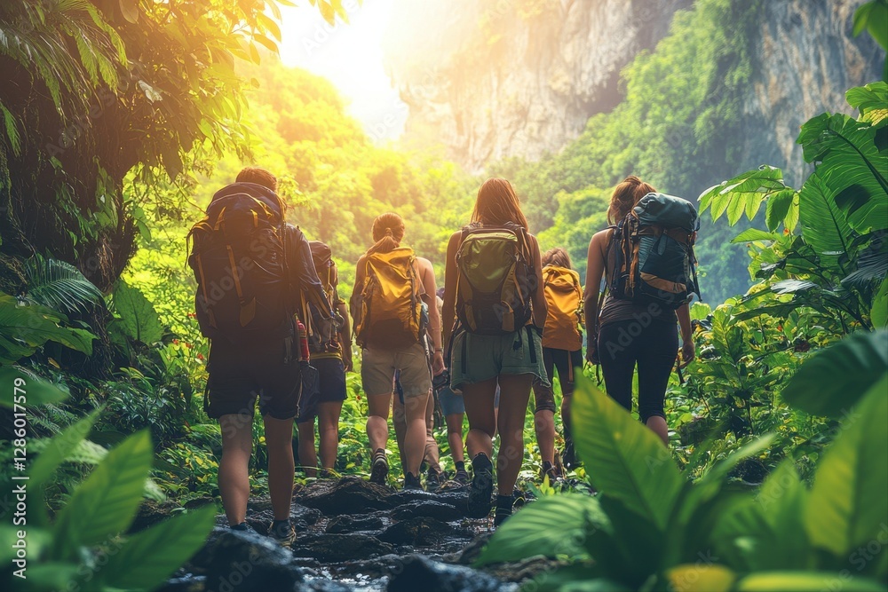 Fototapeta premium Nature experience exploring a lush jungle on a scenic hiking adventure